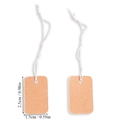 Detail view showing dimensions 2.5x1.5cm of brown kraft paper tags with cotton strings - Kraft Punched Tag with Elastic String (A5-449)