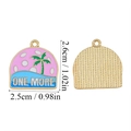 Macro view of semi-circular tropical charm with ONE MORE text and 2.6cm size detail - ONE MORE Island Style (A5-466)