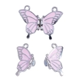 Makroaufnahme der silbernen Schmetterlingsanhänger mit rosa Emaille und Magnetverschluss - 30*23mm / Silber-Rosa