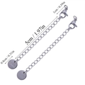 Macro detail of 5cm stainless steel extender chains with lobster clasp and S.steel tag - 8mm Round Tag Style (A5-416) / Steel