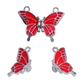 Detail of red butterfly enamel magnetic clasp connectors for bracelets and necklaces - 30*23mm / Silver-Red