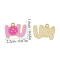 Macro detail of 'YOU' enamel pickleball pendant in gold finish with precise measurements - YOU Pink Polka Dot Ball Style (A5-460)
