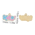 Detail of Hello enamel pickleball alloy pendant showing front and back with dimensions - Hello! Pink Blue Letter Style (A5-459)