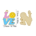 Detail of LOVE pickleball charm showing pink enamel finish and gold textured back - LOVE Letter and Ball Style (A5-457)