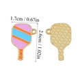 Detail view of colorful enamel pickleball paddle charms showing front and back texture - Pink Blue Orange Stripe Paddle Style (A5-456)