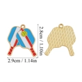 Detailed front and back view of pickleball paddle alloy pendant with colorful enamel drips - Blue White Red Stripe Paddle Style (A5-455)