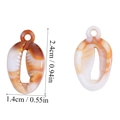 Detailed dimensions of acrylic shell-shaped pendants with brown and white amber texture - Amber Pattern Shell (A6-003) / 24x14mm