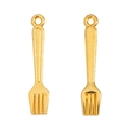 Dettaglio di ciondoli mini forchetta in lega di zinco dorata per gioielli fai-da-te - Forchetta / Oro