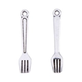 Detail view of retro silver zinc alloy fork pendants for DIY restaurant miniatures - Fork / Antique Silver