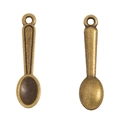 Detailed macro view of vintage bronze spoon-shaped alloy charms for DIY jewelry making - Spoon / Antique Bronze