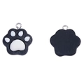 Detail showing the front and back of a black resin cat paw pendant with silver metal ring - Black / 22*20mm / 1.6g