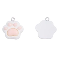 Detailed front and back views of a pink and white resin cat paw pendant with metal ring - Pink / 22*20mm / 1.6g