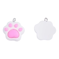 Front and back detail of white and pink resin cat paw pendant with silver loop - Rose Red / 22*20mm / 1.6g