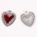 Gothic retro silver heart pendant with red translucent finish and crown detail - Crown Serrated Sacred Heart (A5-177)