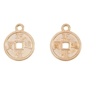 Dettaglio di ciondoli a moneta cinese antica dorata con foro quadrato e incisione - 16*13mm / oro kc