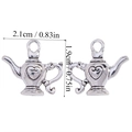 Detail view of silver teapot pendants with heart relief and size dimensions 2.1x1.9cm - A6-092-antique Silver/19*21mm/4.05g
