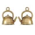 Vue macro de deux breloques théière miniatures en bronze vintage pour bijoux - Couleur Bronze Antique / 19 X 17 Mm / 19 G