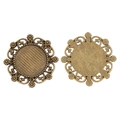 Detailweergave van de vintage bronzen DIY camee basis met bloemige texturen - Binnendiameter 15mm / Antiek Brons (A6-113)