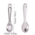 Macro view of miniature silver alloy spoon pendant for DIY jewelry with size dimension - A0-385-antique Silver/24*6mm/0.5g