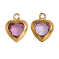 Detailed view of heart-shaped purple glass pendants with gold-plated stainless steel frame - Gold-pink / 10*8mm / 0.22g