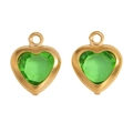 Detailed view of heart-shaped green crystal pendants with elegant gold-plated metal borders - Gold-green / 10*8mm / 0.22g
