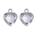 Detailed close-up of heart-shaped glass pendants with stainless steel frames for DIY jewelry - Steel Color - Transparent White / 10*8mm / 0.22g