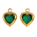 Macro detail of emerald green heart-shaped glass pendants with gold plated metal borders - Gold-dark Green / 10*8mm / 0.22g