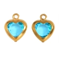 Detail view of heart-shaped sky blue glass pendants with gold stainless steel settings - Gold-lake Blue / 10*8mm / 0.22g