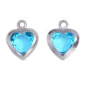 Macro detail of two light blue heart-shaped pendants with polished stainless steel frames - Steel Color - Lake Blue / 10*8mm / 0.22g
