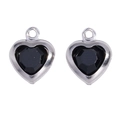 Close-up of black faceted heart-shaped glass pendants with silver frames for DIY jewelry - Steel Color - Black / 10*8mm / 0.22g