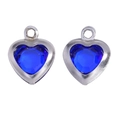 Close-up of deep blue heart-shaped crystal pendants with polished silver metal frames - Steel-blue Color / 10*8mm / 0.22g