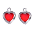 Polished silver heart charms with red faceted glass for DIY jewelry making - Steel Color - Red / 10*8mm / 0.22g