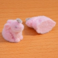 Detailed macro view of cute pink flocked bunny charms with silver metal rings for DIY crafts - Flocking Style / 24x21mm / Pink