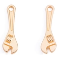 Pair of polished gold alloy wrench pendants with smooth finish for DIY jewelry making - KC Gold