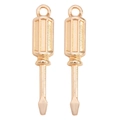Detailed macro view of two golden screwdriver alloy charms with top hanging loops - KC Gold (A2-494)