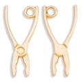 Macro detail of gold alloy miniature plier pendants for DIY jewelry making accessories - KC Gold (A2-498)