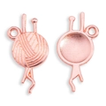Detailed view of rose gold knitting ball pendants with flat back tray for DIY crafts - Rose Gold