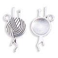 Silver alloy yarn ball and needle charm pendant for DIY necklace and bracelet crafting - Antique Silver