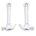 Silver alloy hammer charms for jewelry making, 2-piece set of tool-shaped pendants - Antique Silver (A2-488)