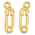 Détail de deux pendentifs épingles de sûreté dorés et polis pour bijoux DIY - Or
