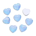 Macro view of blue heart cabochons with AB coating and mermaid scale texture for DIY crafts - 12mm / Light Blue