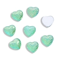 Detail of 12mm heart shaped resin flatback with green fish scale iridescent pearl finish - 12mm / Turquoise Green