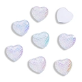 Macro detail of 12mm heart shaped fish scale acrylic cabochons with iridescent pearl finish - 12mm / White