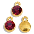 Detail of round gold-plated birthstone charms with deep red crystal and textured back - Gold Base Dark Red