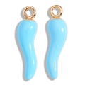 Detailed view of light blue enamel horn pendants with gold loops for DIY jewelry making - Light Blue