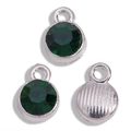 Detail of round dark green gemstone charms with silver metal bases for DIY jewelry - Antique Silver Base Dark Green