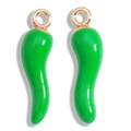 Detail of lime green pepper charms with gold rings for DIY jewelry and necklaces - Fruit Green