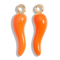 Detailed view of orange enamel chili pepper charms with gold base for DIY jewelry - Orange