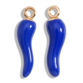 Detail view of blue enamel chili pepper charms with golden loops for jewelry making - Sapphire Blue