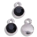 Macro view of round black rhinestone charms with silver alloy base for DIY jewelry - Antique Silver Base Black